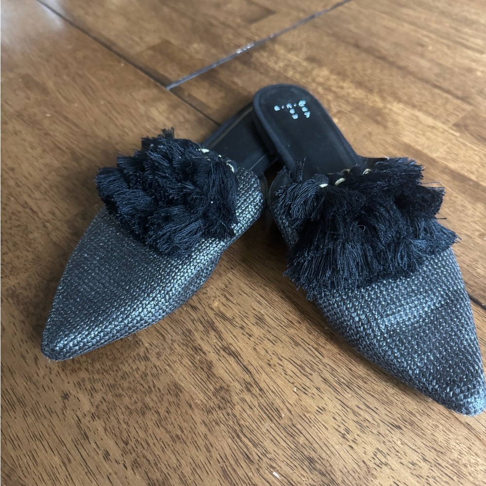 a new day Black Flats with Ruffled Detailing